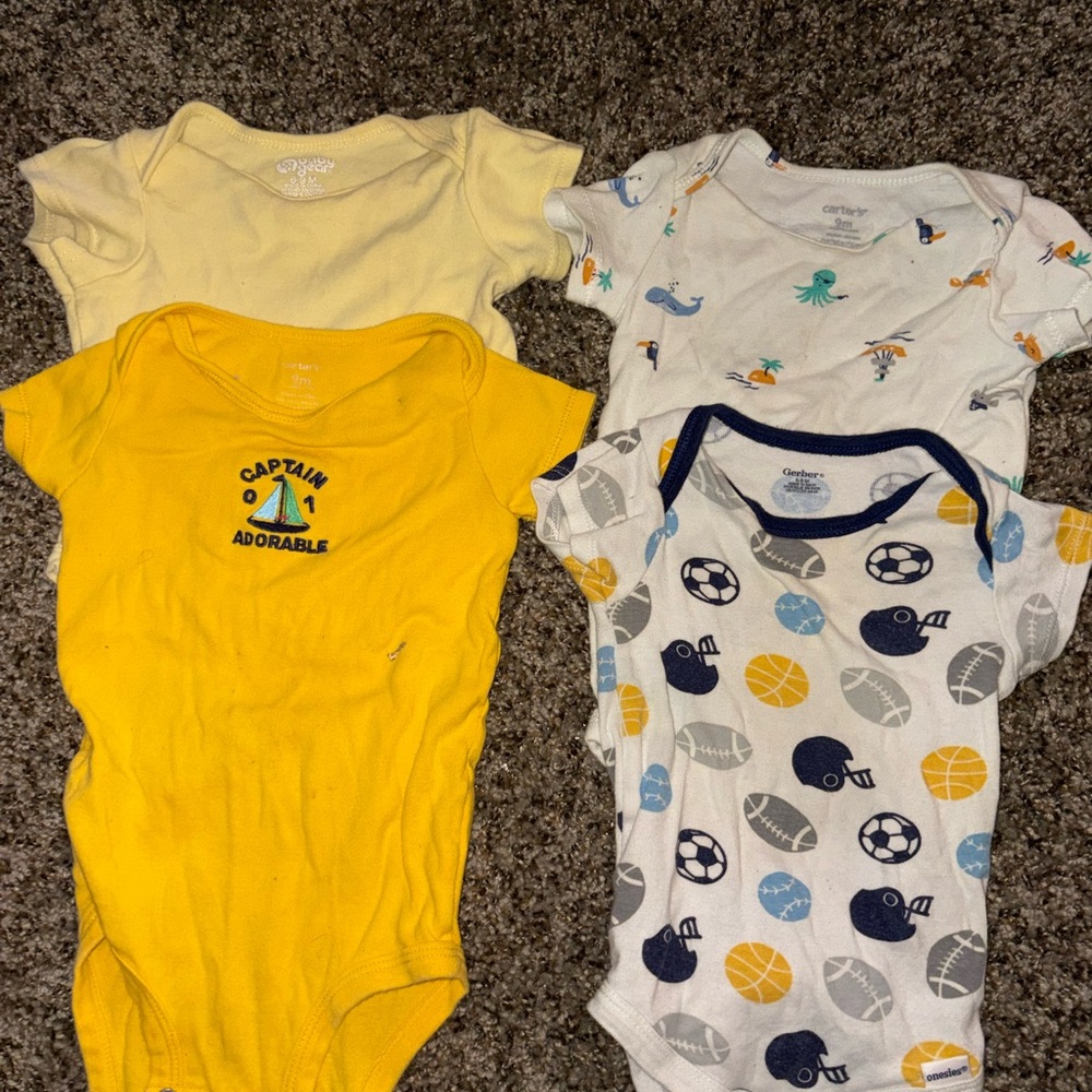 Carter's Yellow, White & Navy Baby One-Piece Bodysuit Set - 4 Pack